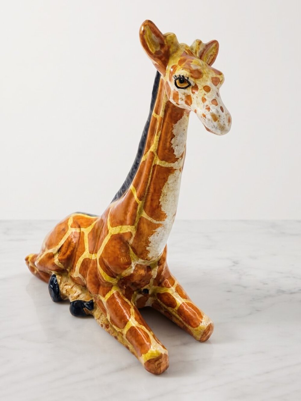 Mid-Century 1970s Italian Terracotta Hand Painted Whimsical Giraffe 7.5”T x 6.5”